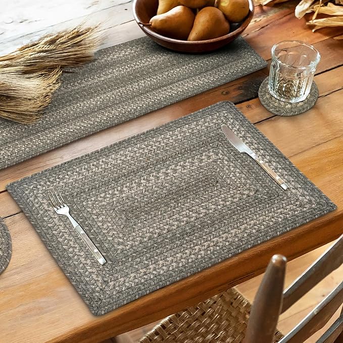 Homespice Grey Cloud Jute Woven Placemats, Warm Farmhouse Decor, Set of 4, Grey 13x19 Rectangle Table Mats - Vibrant Colors, Durable, Easy to Clean and Protects Furniture