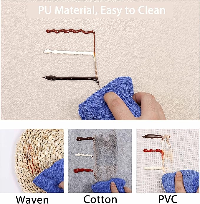 Set of 6 Faux Leather Placemats, PU Table Mats, Waterproof, Stain Resistant, Heat Resistant, Non-Slip Easy to Clean for Kitchen Dining Table,Conference Table, Beige