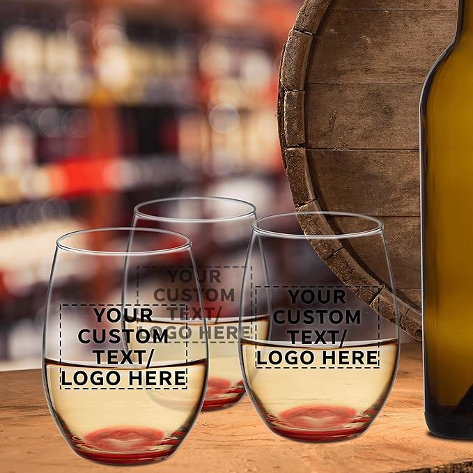 DISCOUNT PROMOS 50 ARC Stemless Wine Glasses Set, 21 oz. - Customizable Text, Logo - Chardonnay, Cabernet, Merlot, Sauvignon - Red