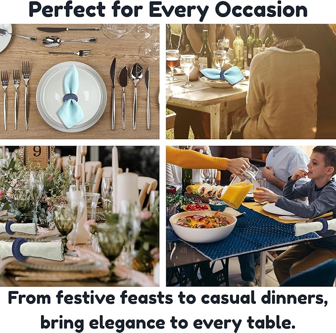 ALPHA Living HOME Woven Farmhouse Napkin Rings Set of 12 - Premium Decorative Napkin Rings Party Table Decor for Chic Tabletop & Dining, French Style, Gifting (Blue)