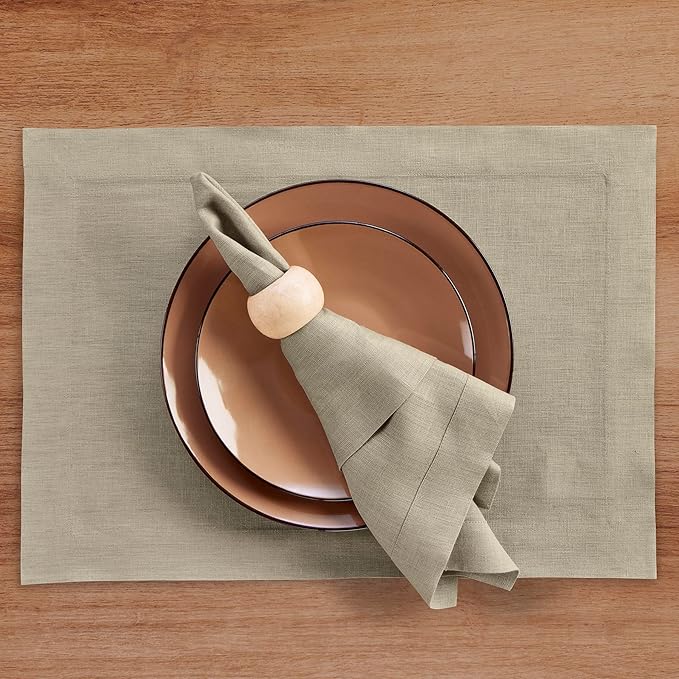 Solino Home Linen Placemats Set of 4 - Vintage Khaki Placemats 14 x 19 Inch - 100% Pure Linen Table Place Mats for Spring, Easter - Fete