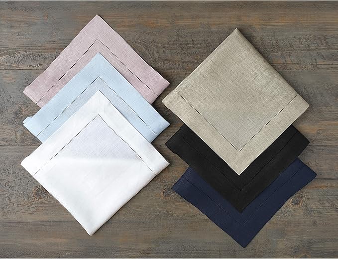Solino Home Linen Napkins Set of 4 - Classic Hemstitch 100% Pure Linen Teal Dinner Napkins Cloth 20 x 20 Inch for Fall, Autumn, Thanksgiving, Christmas - Handcrafted and Machine Washable