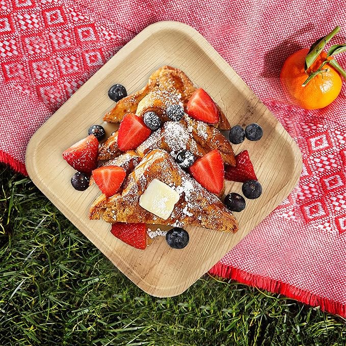Raj Palm Leaf Plates Bulk [50-Pack] 7" Square Plates(6 CASES - 300 PACK) like Bamboo plates Disposable, Strong, Decorative Compostable Tableware for weddings, Lunch, Dinner, Birthday, Camping