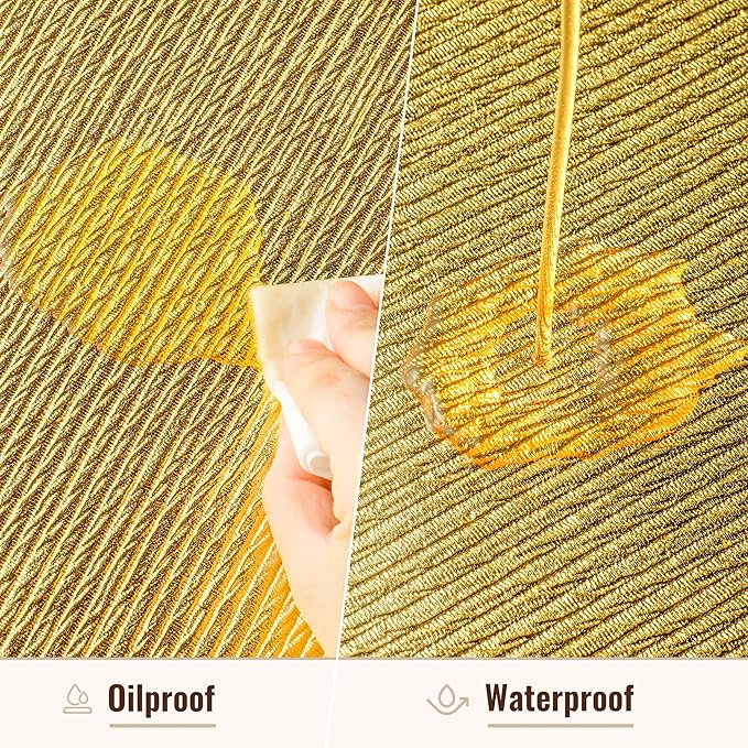 Jovono 15" Faux Leather Big Round Placemats Set of 8 - Washable Heat Resistant Non-Slip Dining Table Mats with Fabric Texture for Kitchen Home Party Wedding Decor, Gold