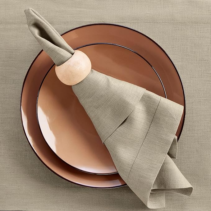 Solino Home Linen Napkins Set of 4-100% Pure Linen Vintage Khaki Dinner Napkins Cloth 20 x 20 Inch for Spring, Easter - Fete, Handcrafted and Machine Washable