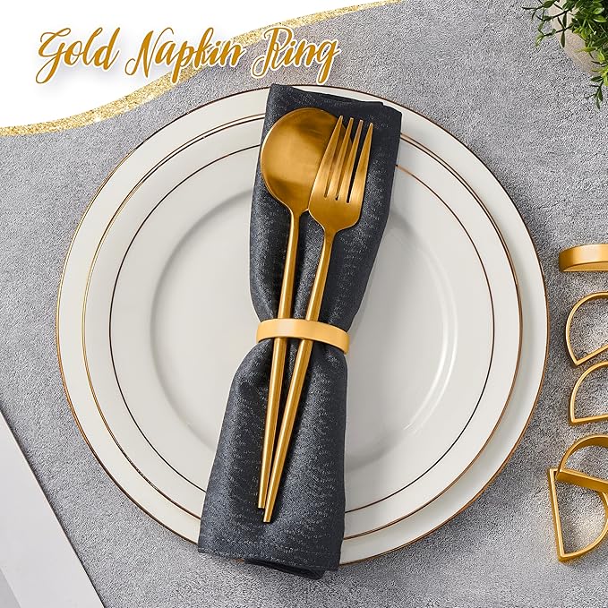 APTWOW Gold Napkin Rings Set of 12, Semicircle Metal Gold Napkin Holder Buckles, Fall Thanksgiving Christmas Napkin Rings, Napkins Rings for Dinner Table Decor, Wedding, Banquet, Party, Easter