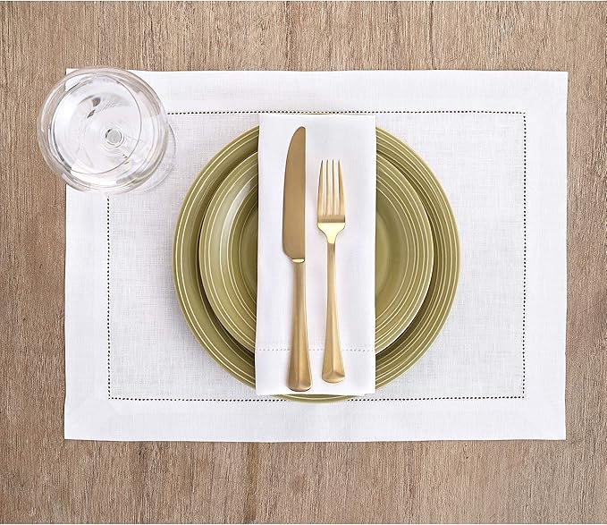 Solino Home White Linen Napkins Set of 4-100% Pure Linen Hemstitch Dinner Napkins 20 x 20 Inch for Winter, Valentines, Spring, Easter - Classic Hemstitch