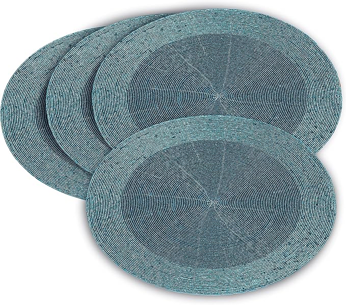 Lightnpro Beaded Placemats Set of 4 - Round Handmade Farmhouse Table Chargers - Decorative Glitz Placemats for Dining Table, Holiday Parties, Wedding, Kitchen & Event Décor - 13 Inch Teal