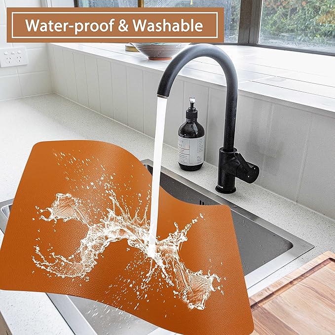 Fall Placemats Set of 2 Wipeable Table Mats Easy to Clean Waterproof Kitchen Mats for Dining Table Outdoor Indoor (2, Brown)