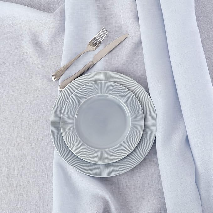 Solino Home Light Blue Linen Tablecloth 60 x 90 Inch - 100% Pure Linen Hemstitch Table Cloth for Rectangle Tables - Classic Hemstitch, Machine Washable Tablecloth for Spring, Easter