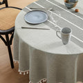 ZeeMart Contrast Linen Round Tablecloth 52 Inch Grey, Farmhouse Style Round Table Cloth Heavy Weight Grey Tablecloths, Water Resistant Burlap Table Cloths