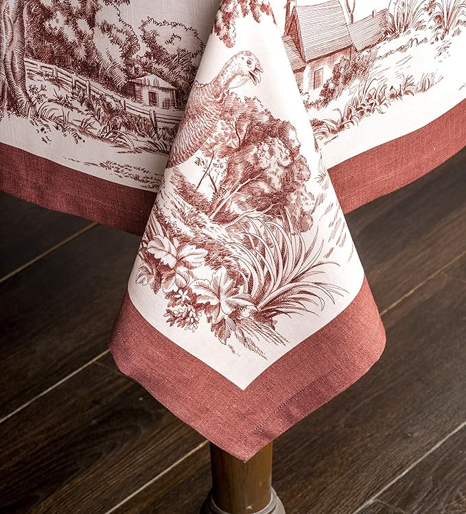 Maison d' Hermine Table Cloth Rectangle Table 100% Cotton 70 x 90 Inches Fall Tablecloth Reusable Everyday Use for Thanksgiving Christmas Decorations Dining Farmhouse Party (Holy Jouy - Brown)