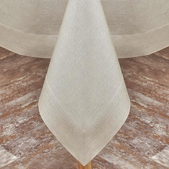 D'Moksha Homes Natural Tablecloth 60 x 108 Inch - 100% Pure Linen Rectangular Tablecloth - Machine Washable Table Cloth for Valentines, Spring, Easter