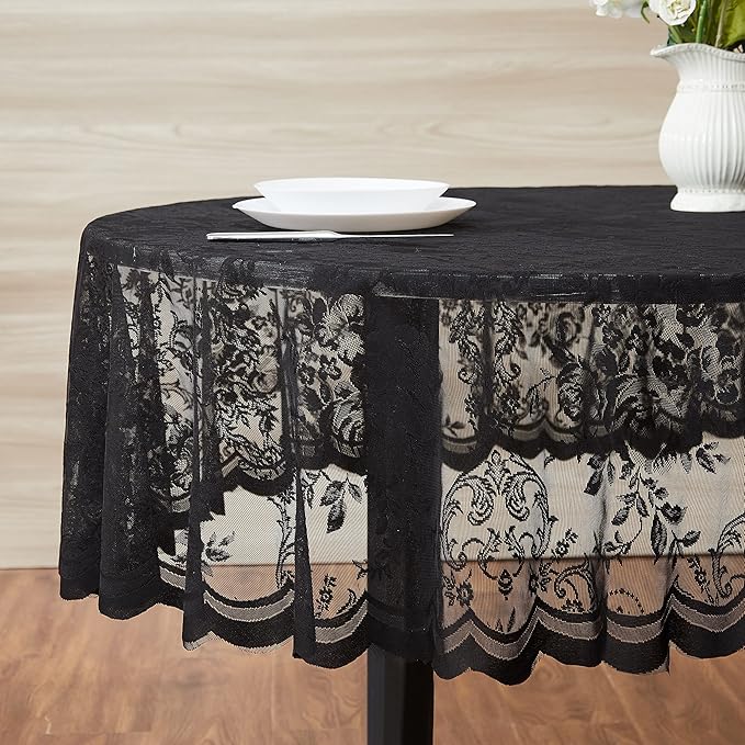 Warm Home Designs 70 Inch Round Tablecloth with English Rose Design. Use as Circle Tablecloth, Rustic Tablecloth or as Elegant Lace Table Cloth. Black Table Clothes for 4-6 Guests. LTC Black 70"
