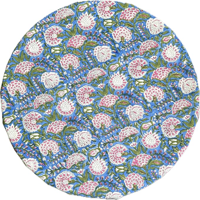 ATOSII Clover Pink 100% Cotton Round Tablecloth, Block Print Floral Table Cloth for Dining, Parties, Weddings, Outdoors, Holidays I 60" Inches, 4 Seater I Grandmillennial Farmhouse Spring Summer