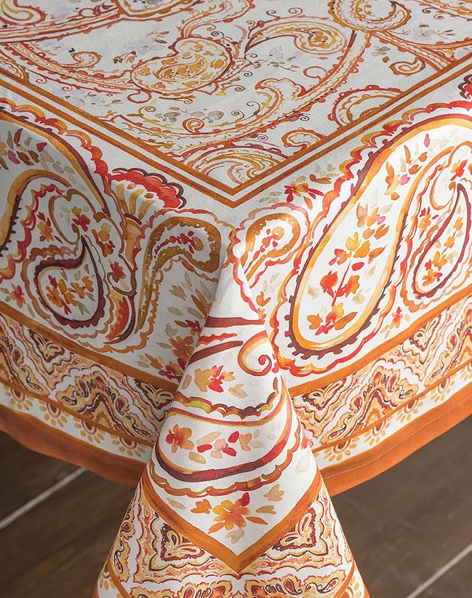 Maison d' Hermine Table Cloth Rectangle Table 100% Cotton 60 x 120 Inches Fall Tablecloth Reusable Everyday Use for Thanksgiving Christmas Decorations Dining Farmhouse Party (Palatial Paisley)