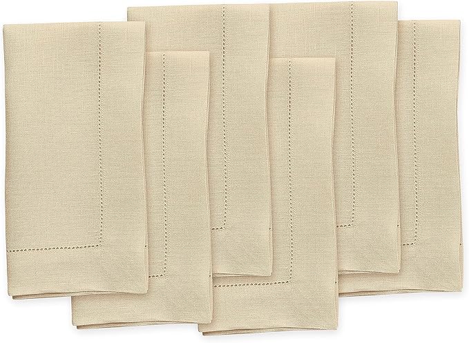 Solino Home Linen Cloth Napkins Set of 6-100% Pure Linen Beige Dinner Napkins 20 x 20 Inch for Spring, Easter - Classic Hemstitch, Handcrafted and Machine Washable