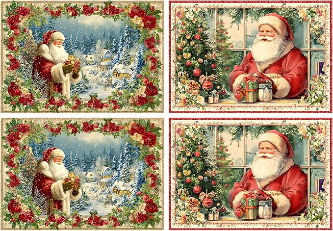 Christmas Santa Claus Placemats Set of 4 Washable Table Place Mats for Dining Kitchen Party Decor