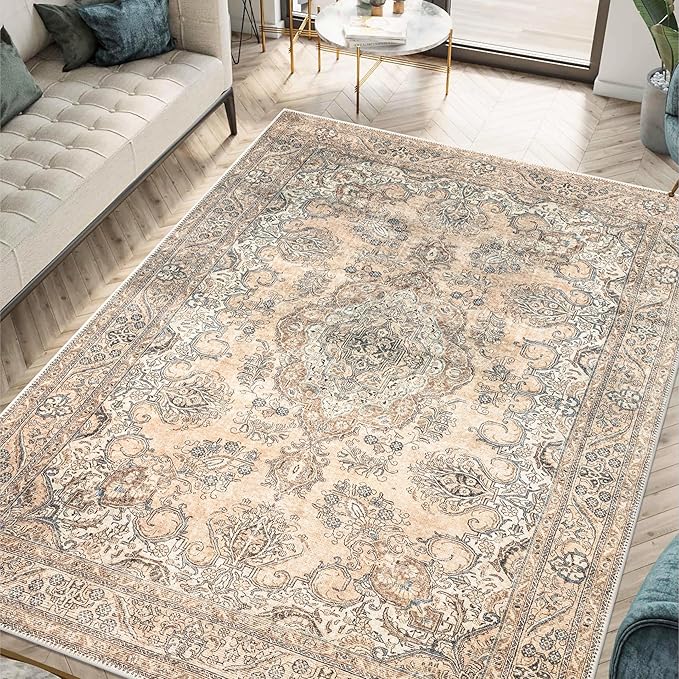Keen Home Design 4x6 Rug - Machine Washable Area Rug with Non-Slip Backing, Ideal for Living Room, Dining Room, Bedroom - Vintage, Easy Clean, Durable, Low Pile - (4' x 6')