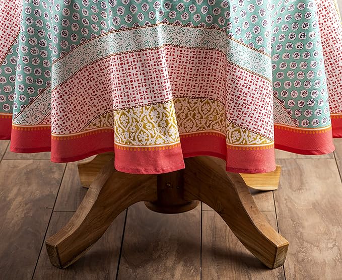 Maison d' Hermine Table Cloth Round Table 100% Cotton 63 Round Inches Tablecloth Reusable Decorative for Dining Room Farmhouse Home Valentines Day Decorations Spring Summer - Provence