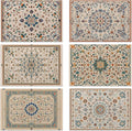 Persian Carpet Spring Summer Green Blue Placemats Set of 6, Linen Washable for Christmas, Thanksgiving, Party, and Daily Dining, Decorative Table Mats for 4-6 Person Table