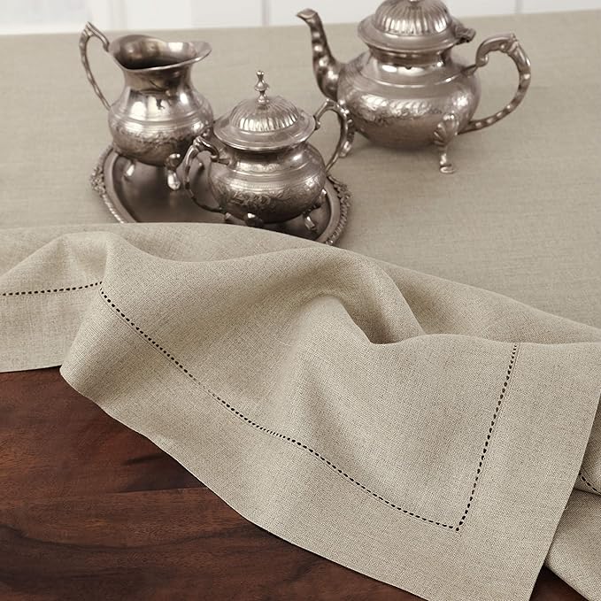 Solino Home Linen Tablecloth for Rectangle Tables 60 x 144 Inch - Classic Hemstitch 100% Pure Linen Natural Table Cloth - Machine Washable Cloth Tablecloth for Spring, Easter