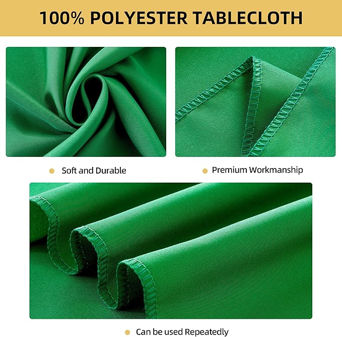 2-Pack Round 108-inch Forest Green Table Cloths, Solid Stain and Wrinkle Resistant Circular Tablecloth, Premium Plain Weave Polyester Fabric Table Linen Covers for Hotel, Banquet