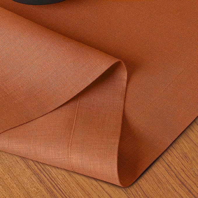 D'Moksha Homes Linen Rust Table Runner 72 Inches Long - 100% Pure Linen 14 x 72 Inch Table Runner for Dining, Spring, Easter - Machine Washable