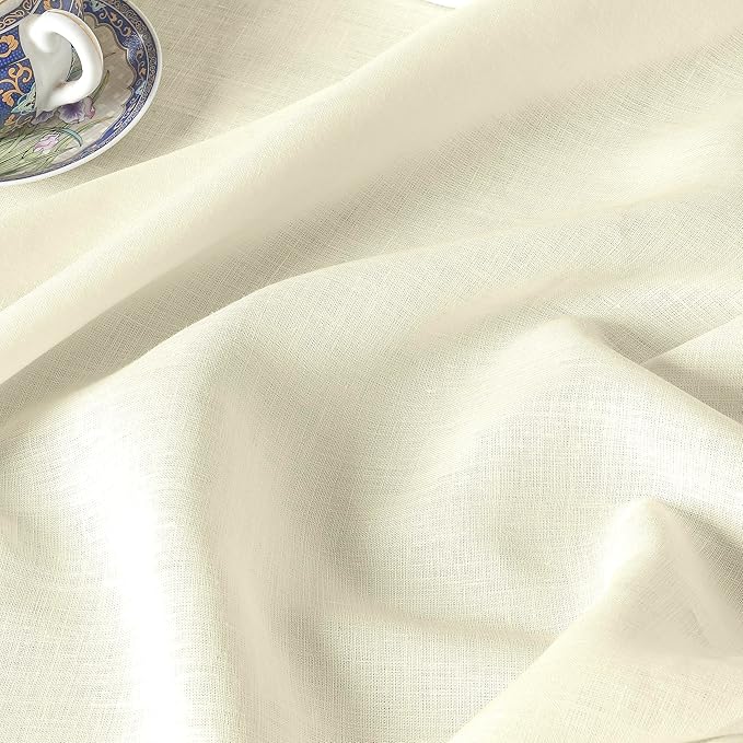 D'Moksha Homes Linen Cream Tablecloth 60 x 132 Inch - 100% Pure Linen Rectangular Tablecloth - Machine Washable Table Cloth for Spring, Easter