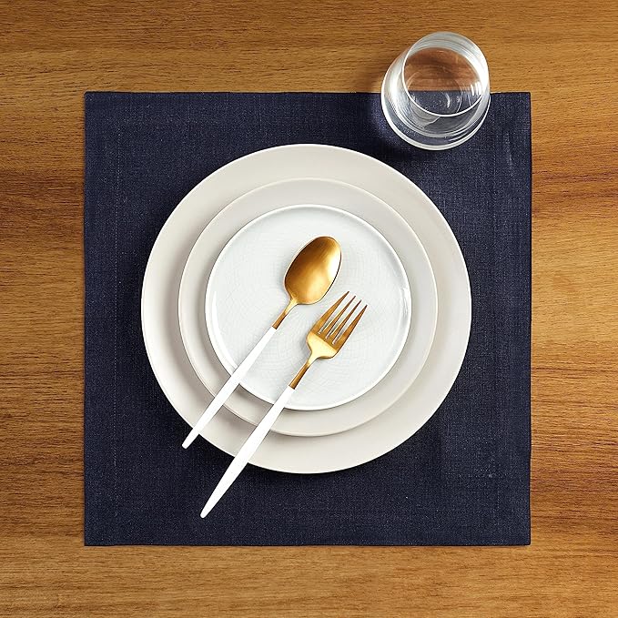 Solino Home Navy Blue Placemats Set of 4 - 100% Pure Linen Placemats 14 x 14 Inch for Winter, Spring, Easter - Fete