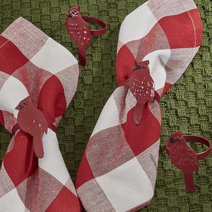 Park Designs Cardinal Napkin Ring Set of 4 | Red Aluminum Holiday Napkin Holders with Bird Motif | Festive Farmhouse & Christmas Table Decor | 3" H x 2" W x 2" D