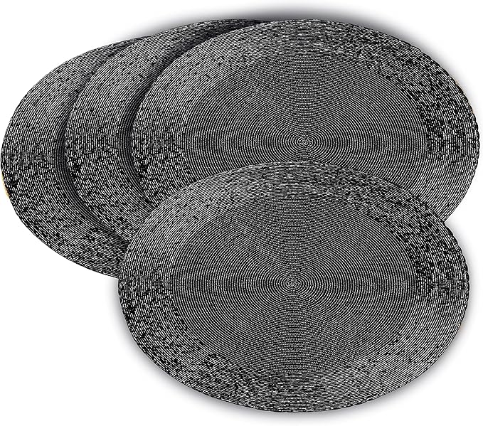 Lightnpro Round Black Beaded Placemats Set of 4 - Handcrafted Decorative Table Chargers - Elegant Farmhouse Table Mats for Dining, Holiday Dinner, Parties, Wedding & Home Décor - 13 Inch Black
