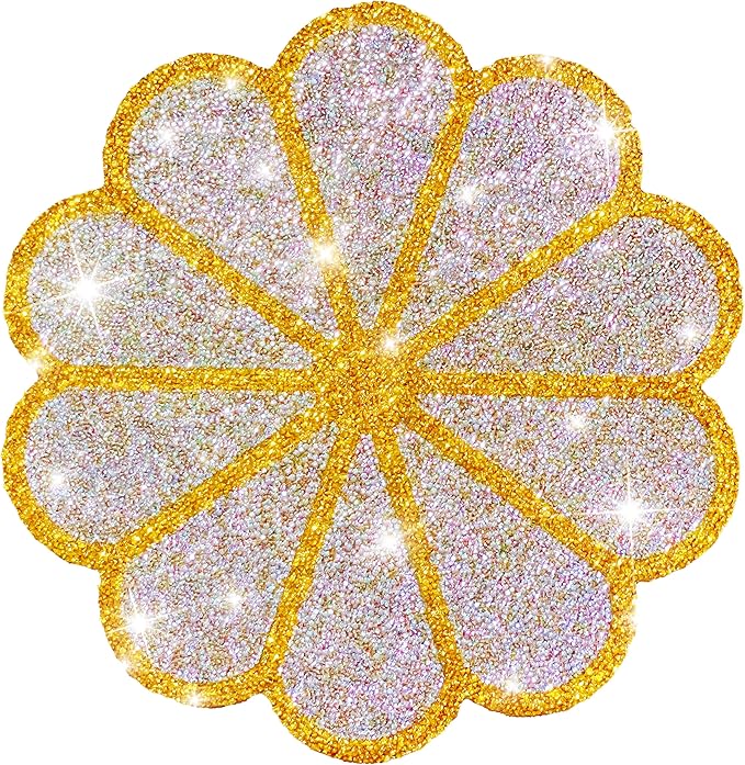 Washable Waterproof Diamond Circle Placemats for Round Tablescape Decor for Dinner and Kitchen Bling Placemats for Weddings & Special Events (Yellow)