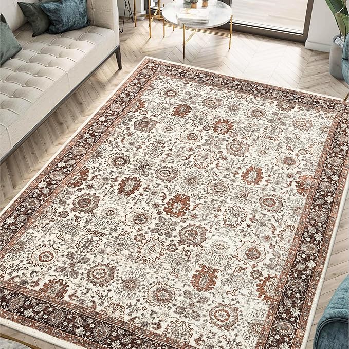 Keen Home Design 6x9 Rug - Machine Washable Area Rug with Non-Slip Backing, Ideal for Living Room, Dining Room, Bedroom - Vintage, Easy Clean, Durable, Low Pile - (6' x 9')
