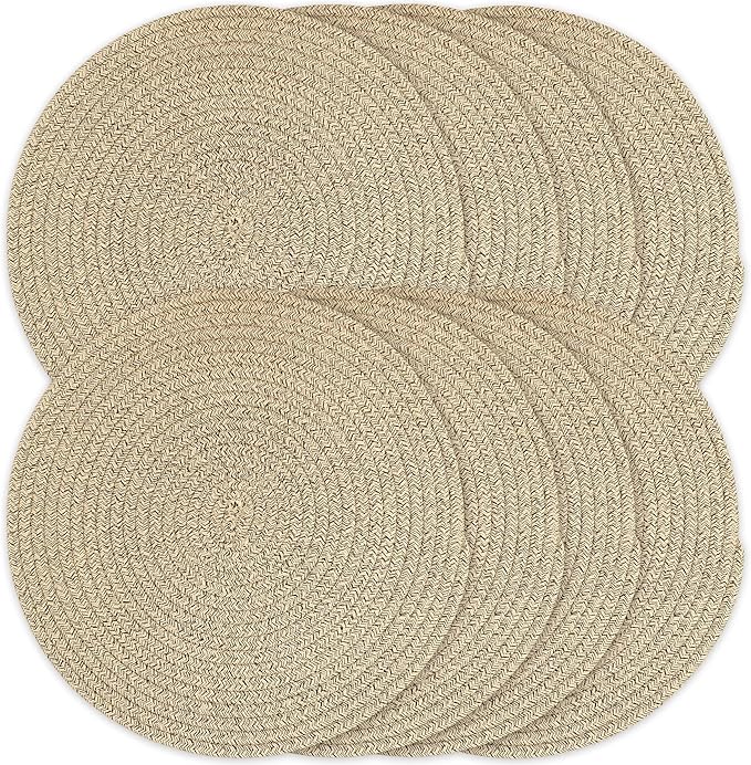 Kochorie Set of 8 Woven Cotton Round Placemats, 13 Inch Boho Table Place Mats for Kitchen and Dining Table, Farmhouse Heat Resistant Washable Trivets, Fall Thanksgiving Christmas Décor (Brown)