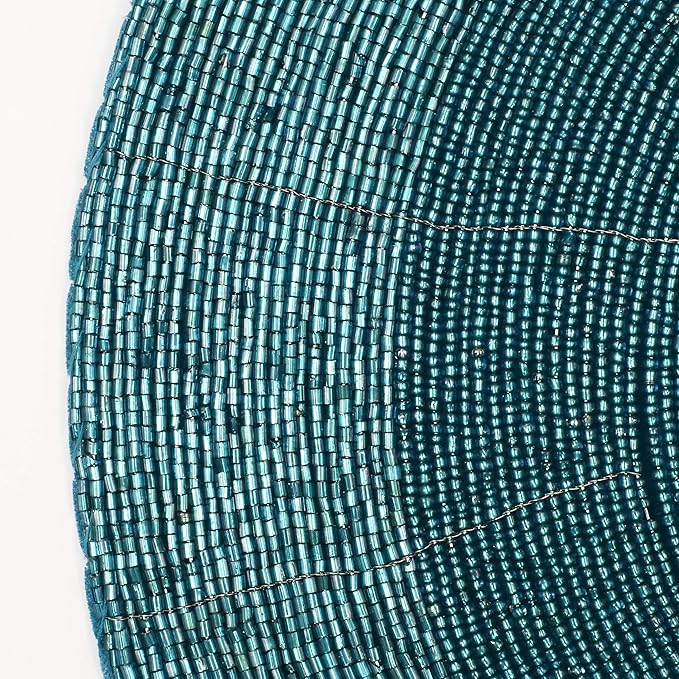Lightnpro Beaded Placemats Set of 4 - Round Handmade Farmhouse Table Chargers - Decorative Glitz Placemats for Dining Table, Holiday Parties, Wedding, Kitchen & Event Décor - 13 Inch Teal