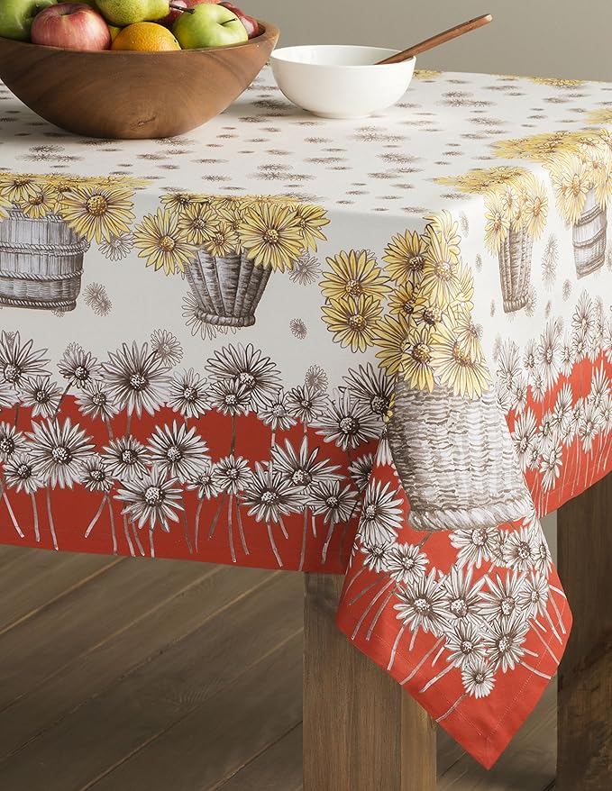 Maison d' Hermine Table Cloth Rectangle Table 100% Cotton 60 x 108 Inches Fall Tablecloth Reusable Everyday Use for Thanksgiving Christmas Decorations Dining Farmhouse Party (Bagatelle)