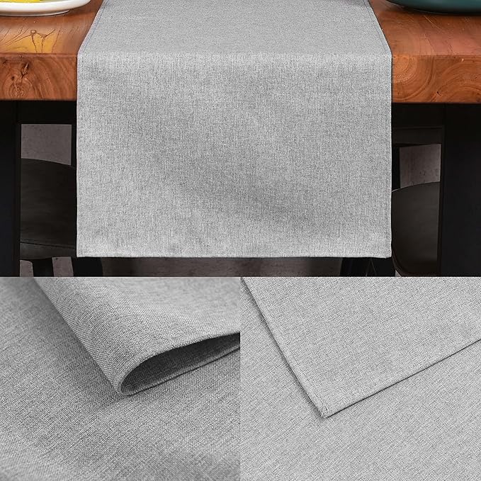 Grey Table Runner 13 x 36 Inches Long, Cotton Linen Farmhouse Style Dresser Scarf for Kitchen Dining Coffee Table Parties Wedding Home Decor (13” x 36”, Grey)