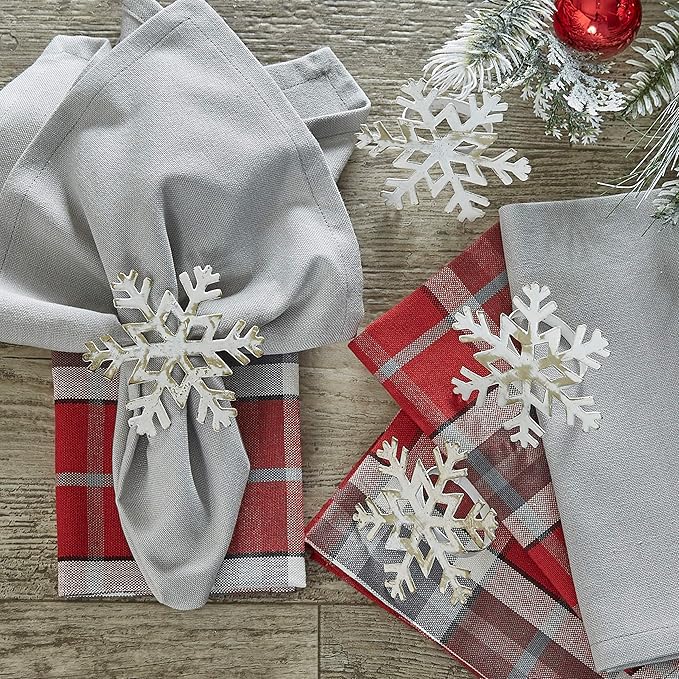 Park Designs White Snowflake Napkin Ring Set of 4 | Vintage Metal Holiday Napkin Holders with Distressed White Finish | Farmhouse Winter & Christmas Table Decor