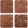 Pittsburgh Map Coaster by O3 Design Studio, Set Of 4, Sapele Wooden Coaster With City Map, Handmade