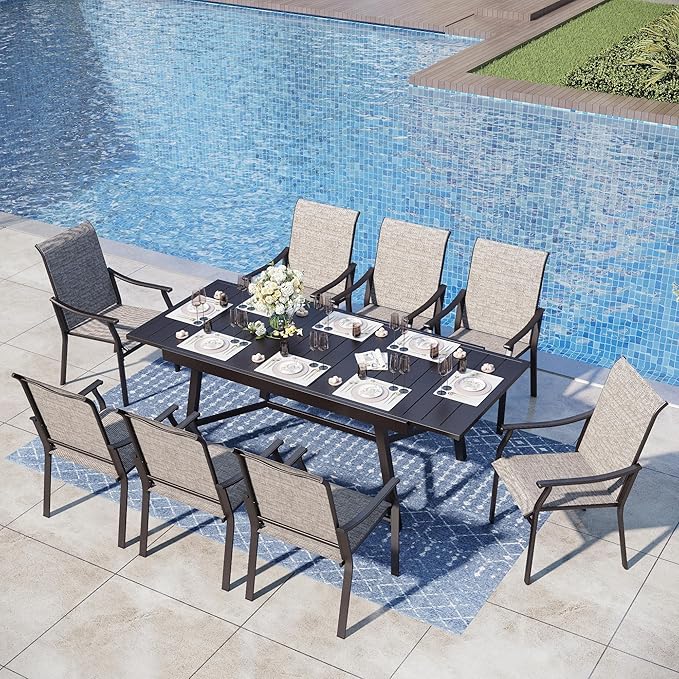 PHI VILLA Outdoor Dining Chairs Set of 6, Breathable Textilene Fabric and Metal Frame with Backrest and Armrest,Quick-Dry and Rustproof,Patio Chairs for Lawn,Garden