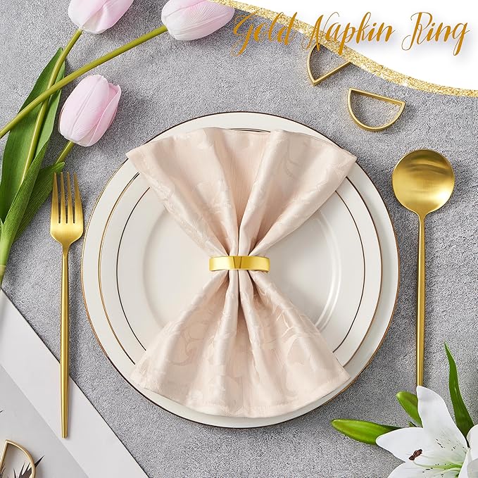 Gold Napkin Rings Set of 6, Semicircle Metal Bright Gold Napkin Holder Buckles, Fall Thanksgiving Christmas Napkin Rings for Dinner Table Decor, Wedding, Banquet, Valentines Day