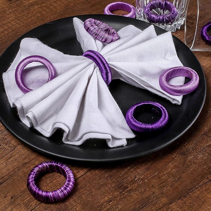 Thread Napkin Ring Set of 24 - Beautiful Elegant Fancy Decorative Napkin Holder for Dining Table Décor, Farmhouse, Wedding, Dinner, Party, Family Gathering, Easter, Everyday Use - Purple Combo