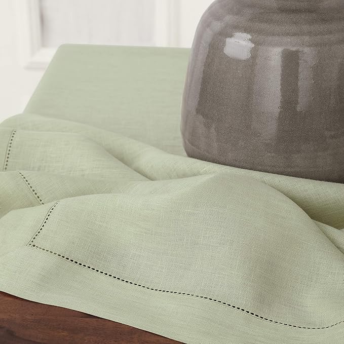 Solino Home Linen Tablecloth for Rectangle Tables 60 x 90 Inch - Classic Hemstitch 100% Pure Linen Sage Green Table Cloth - Machine Washable Cloth Tablecloth for Spring, Easter, St Patricks Day