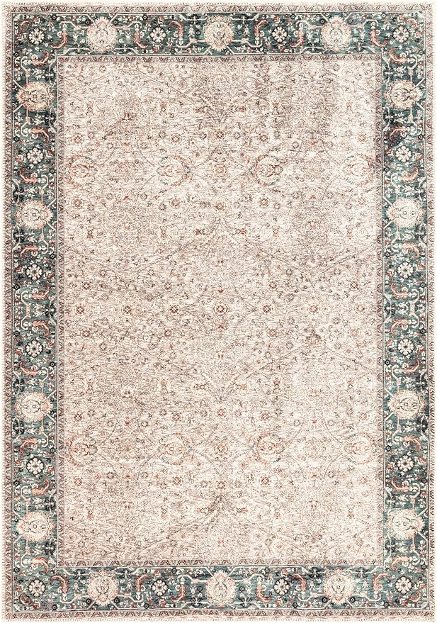 Keen Home Design 6x9 Rug - Machine Washable Area Rug with Non-Slip Backing, Ideal for Living Room, Dining Room, Bedroom - Vintage, Easy Clean, Durable, Low Pile - (6' x 9')
