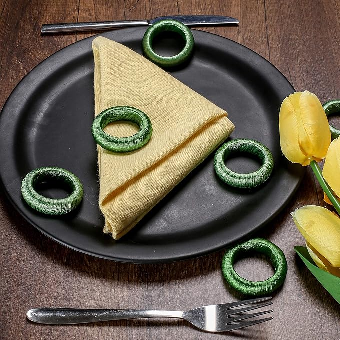 Thread Napkin Ring Set of 24 - Beautiful Elegant Fancy Decorative Napkin Holder for Dining Table Décor, Farmhouse, Wedding, Dinner, Party, Family Gathering, Easter, Everyday Use - Green Combo