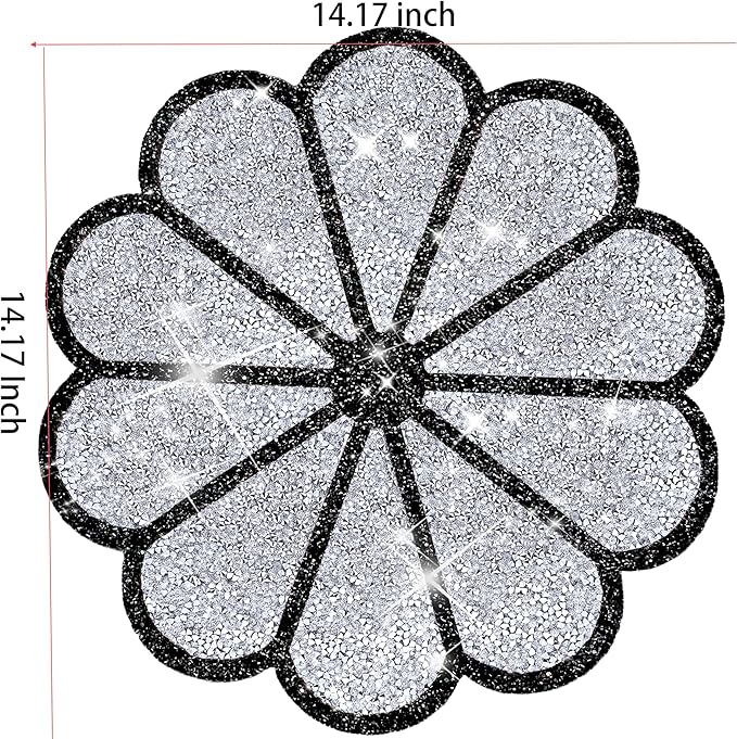 Washable Waterproof Diamond Circle Placemats for Round Tablescape Decor for Dinner and Kitchen Bling Placemats for Weddings & Special Events (Silver and Black)