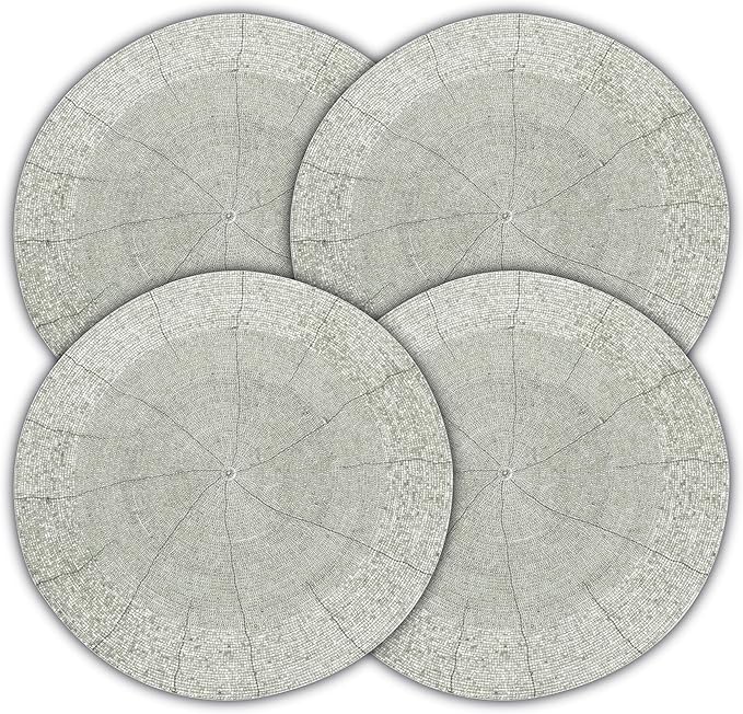 Lightnpro Beaded Placemats Set of 4 - ound Farmhouse Charger Mats - Handcrafted Decorative Glitz Table Placemats for Dinner Parties, Holidays, Weddings & Elegant Dining Décor - 13 Inch Silver