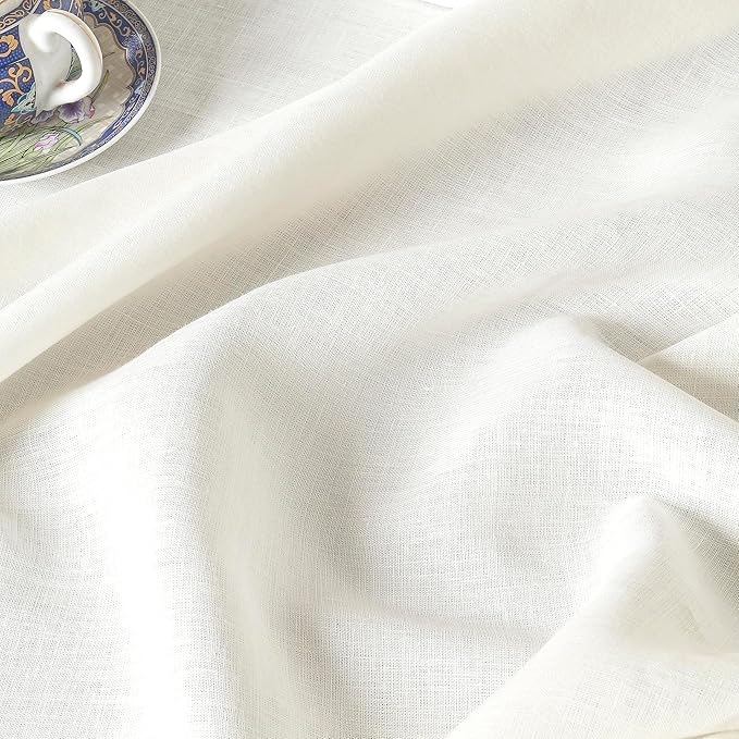 D'Moksha Homes Linen Ivory Tablecloth 60 x 90 Inch - 100% Pure Linen Rectangular Tablecloth - Machine Washable Table Cloth for Valentines, Spring, Easter