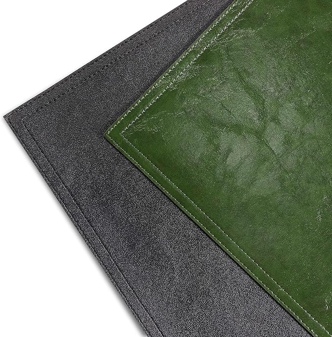Waterproof PU Placemats, Faux Leather Dining Table Mat, Set of 4, Easy to Wipe Off Scrub Vinyl Mat, Heat & Stain Resistant for Office Conference Table, Home Decor G Loden